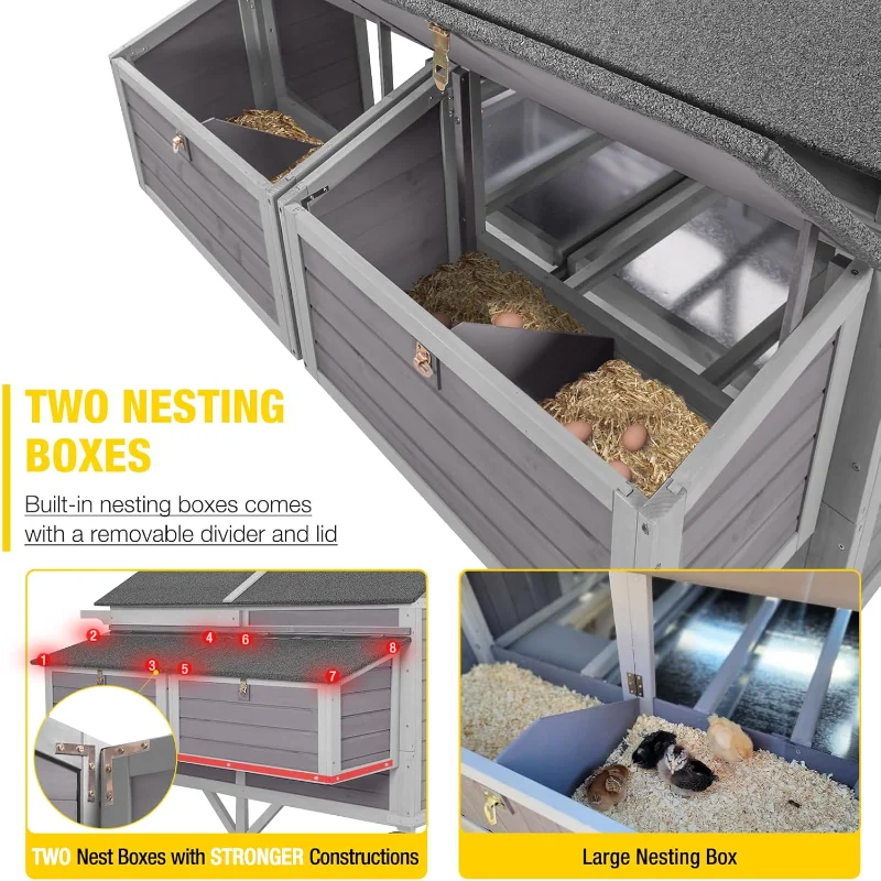 Chicken Coop Super Large Mobile Hen House with Wheels, Strong Iron Frame Outdoor Poultry Cage with Nesting Box, Duck Coop,