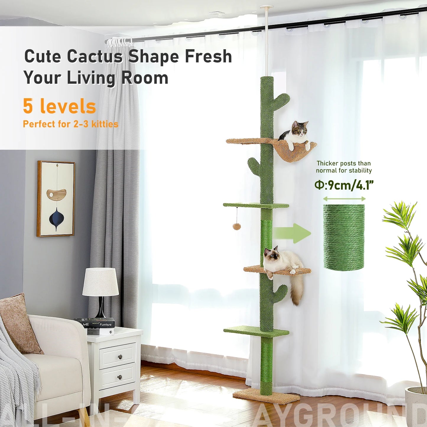 Adjustable Floor-to-Ceiling Vertical Cat Tree Tower Stable Tall Cat Climbing Tree Cat Kittens Cat Toy Suitable for Indoor Cats