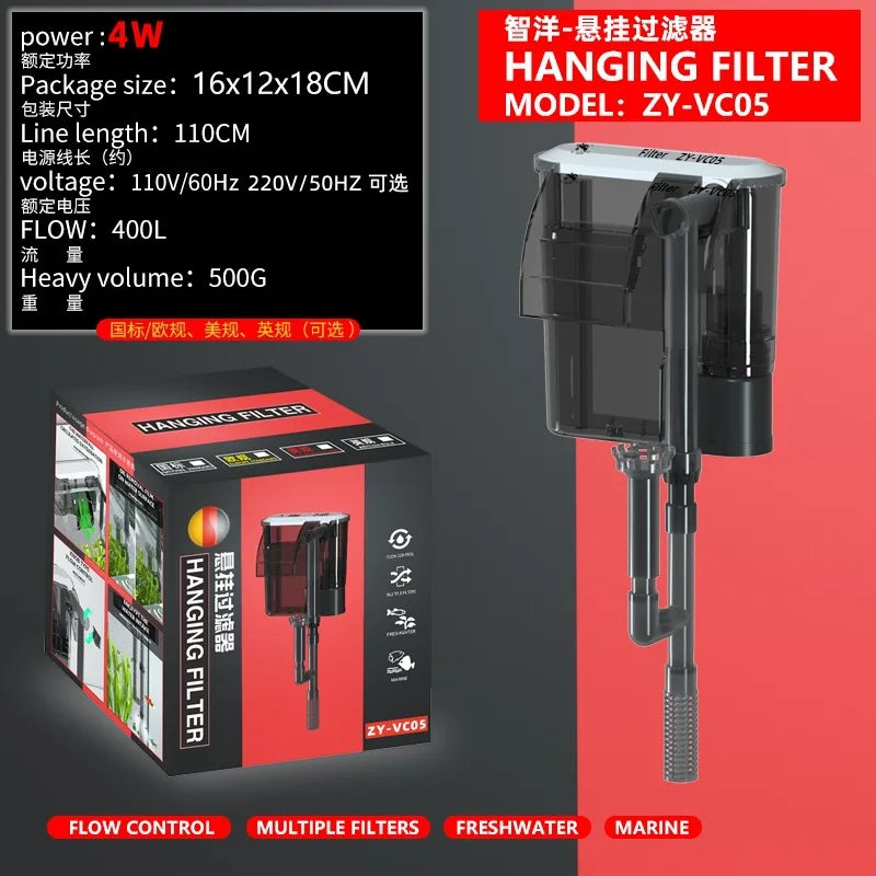 Adjustable Aquarium Filter External Hang on Pump Water Filter Waterfall Submersible Oxygen Small Fish Tank Aquarium Accessories