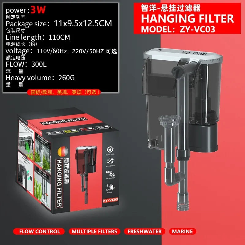 Adjustable Aquarium Filter External Hang on Pump Water Filter Waterfall Submersible Oxygen Small Fish Tank Aquarium Accessories