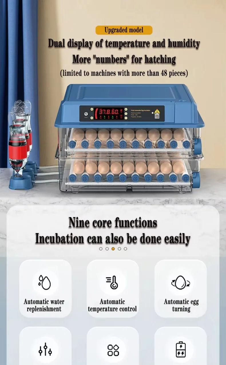 Intelligent Egg Incubator 6/9/12/15/24/36/48/56/64/98/120/128/152/176/192 Eggs for Ostrich Chicken Duck and other Birds