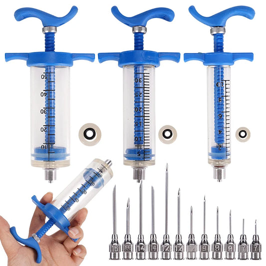 10/20/30/50ml Veterinary Tool Vaccine Syringe with 10 Needles for Farm Livestock Pig Cattle Sheep Chicken Pinhead Injection Tool