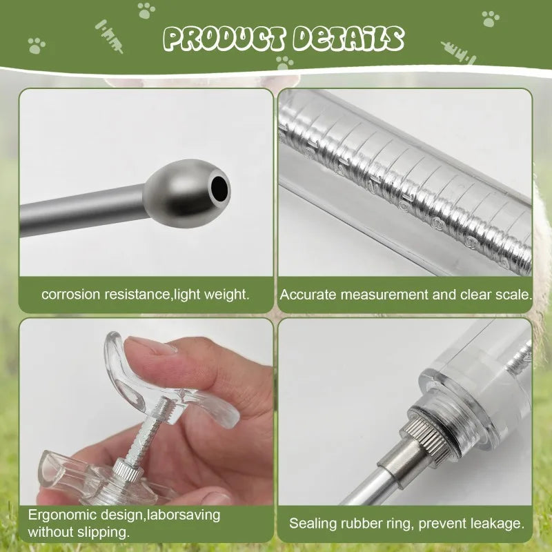 Zalaxt 2 Pcs Reusable Goats Syringe for Goat 2 Drench Nozzle Adjustable Dosage Drench Gun Syringe for Sheep (Clear 20ML)