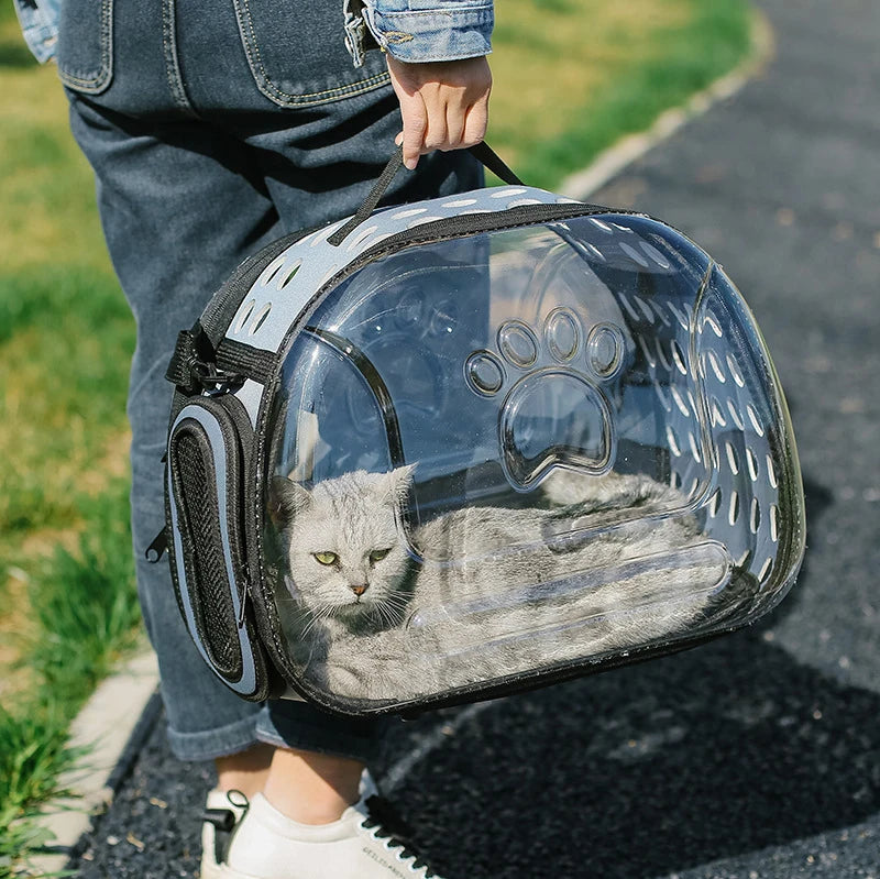 Portable Breathable Pet Carrier Backpack, Outdoor Handbag Transparent Foldable Breathable Pet Travel Shoulder Strap Bag