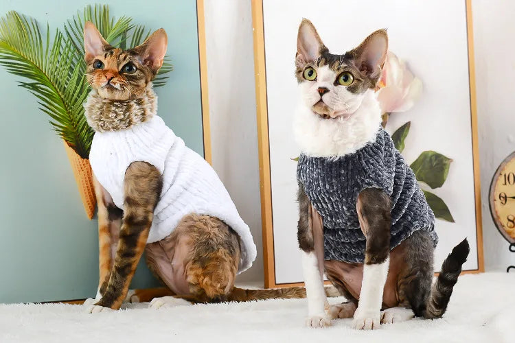 Devon Rex Thickening Plush Coat Cat Sweater Costume Sphinx Clothes Kitten Sphynx Pullover Clothing Products for Winter Outwear
