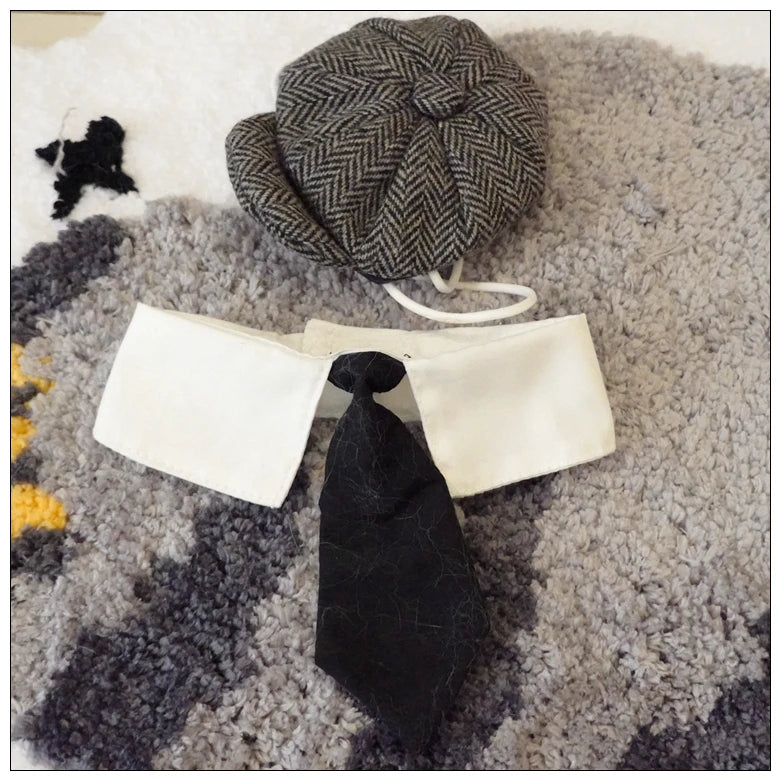 Funny Pet Cat Hat and tie Gentleman's Hat Beret Tie Bathing Blood Gangster Handsome Cosplay Photo Prop Pet Halloween Costume