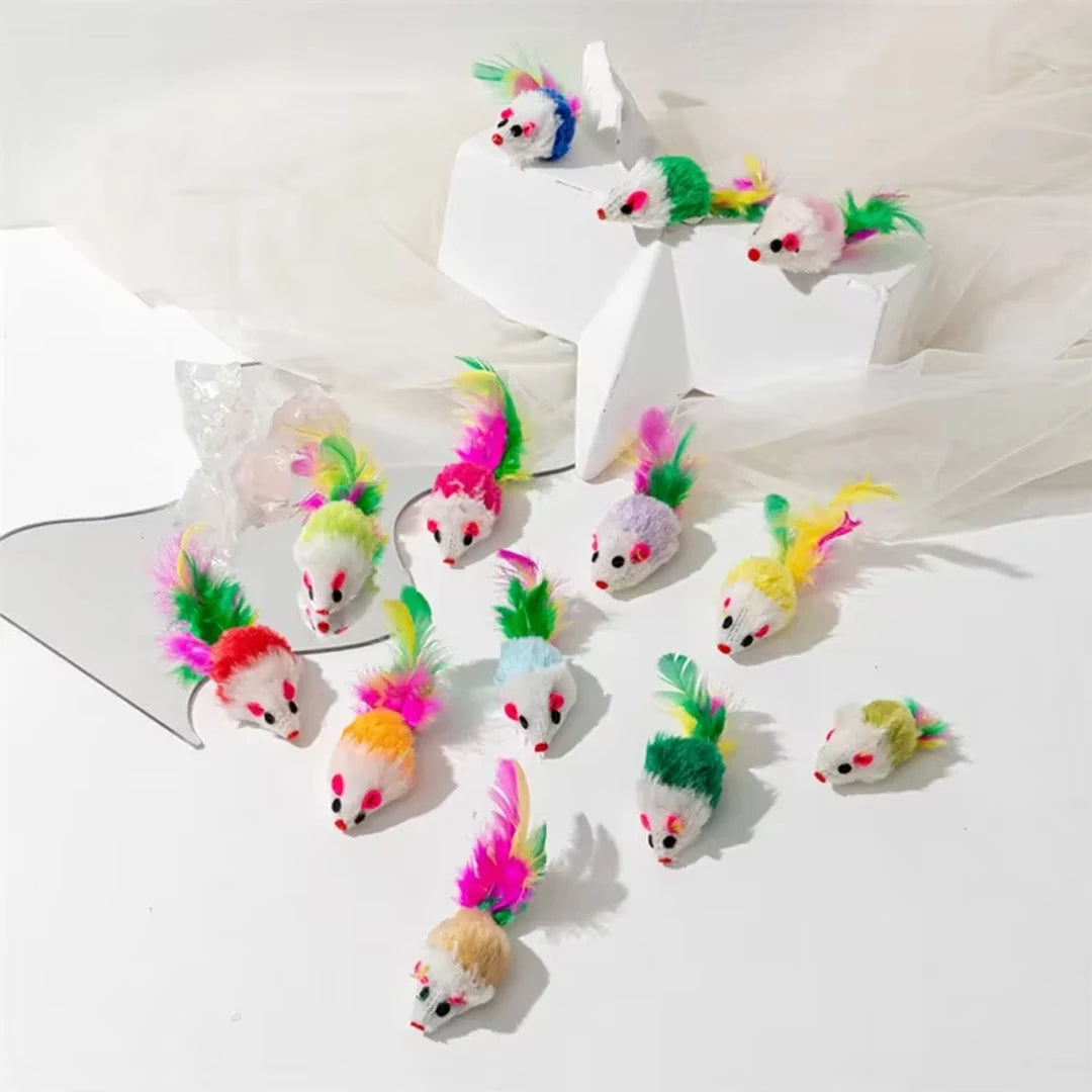 New Pet Cat Toys Interactive Cute Soft Fleece False Mouse Colorful Feather Funny Playing Training Toy for Cats Kitten Pet Supplies