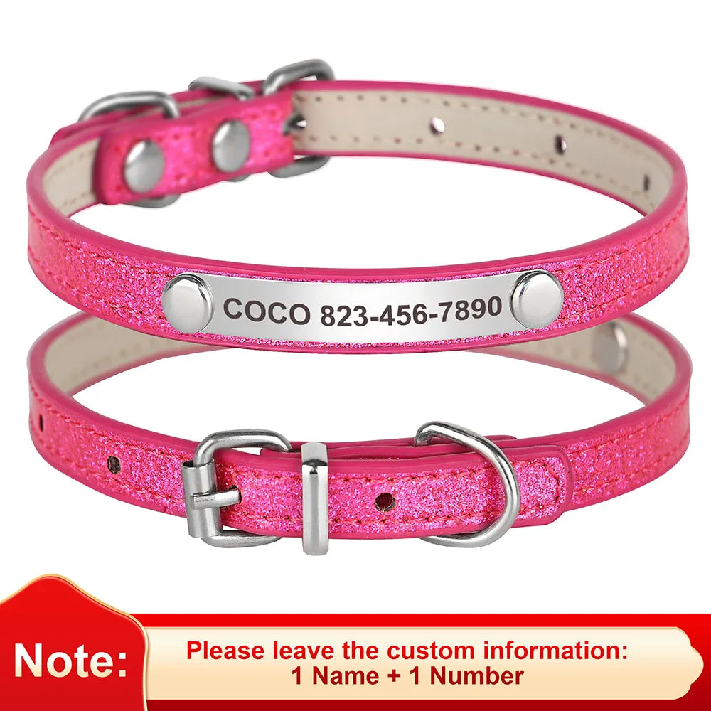 Custom Cat Collar Bling Leather Cat Collars Personalized Kitten Cat Small Dogs Puppy Collar With Engraved ID Nameplate