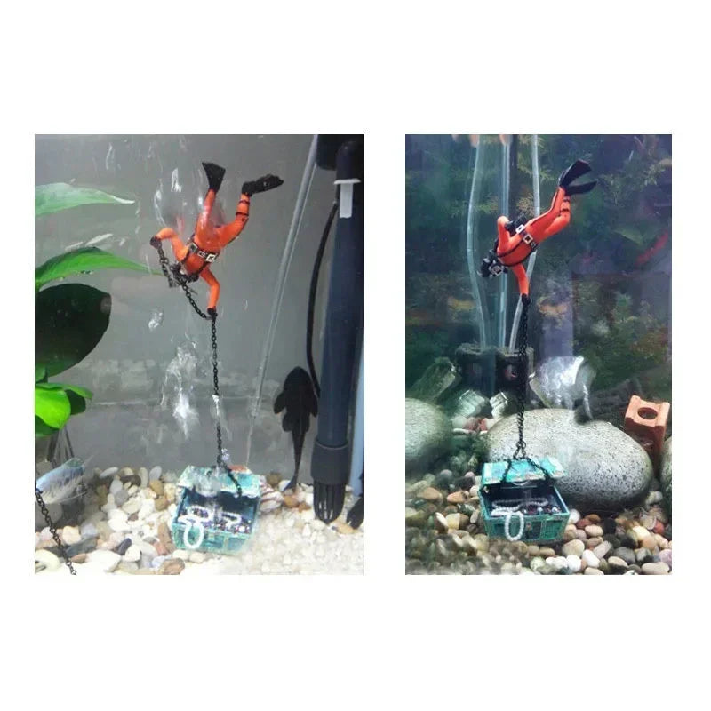 Resin Treasure Hunter Diver Fish Tank Decor Mini Ornament Aquarium Decoration Underwater Landscape