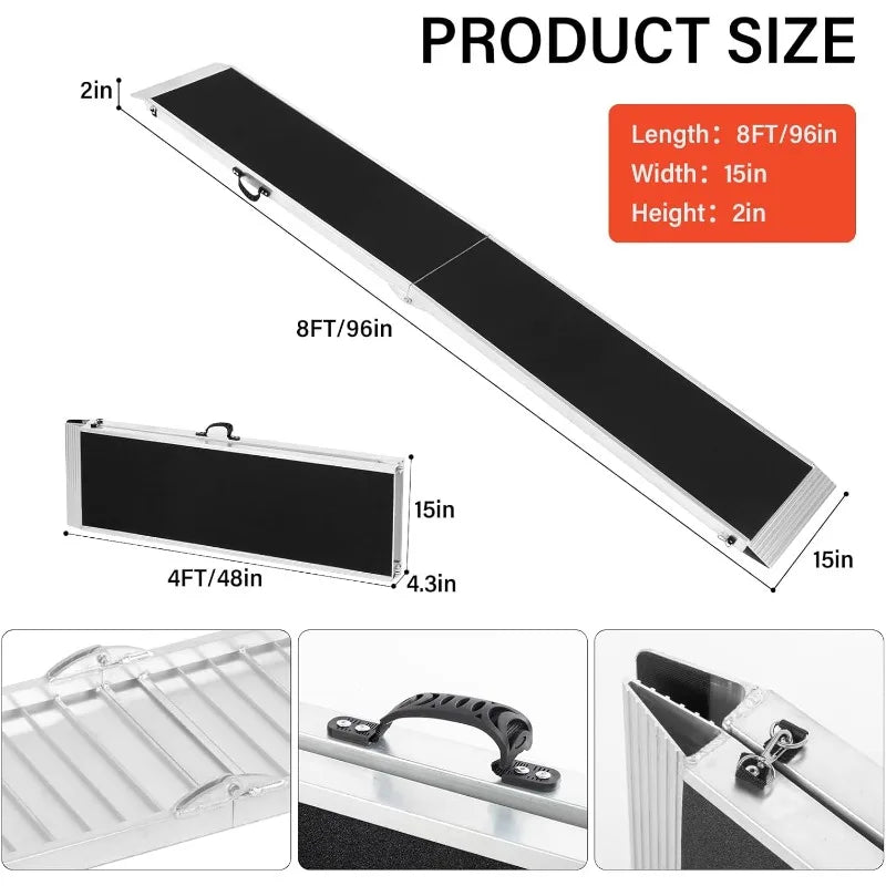 8 FT Portable Bi-Fold Folding Pet Ramp and Cat Safety Ladder Replacement for Large Dogs Cars, Trucks, SUVs, Doorstep or Bed