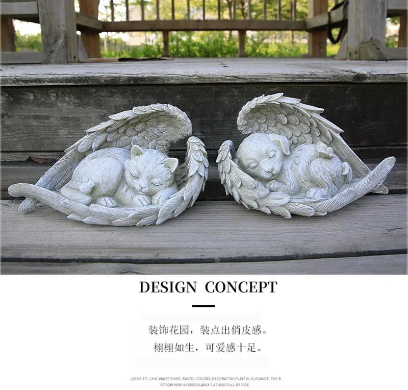 Pet Dog Cat Tombstone Personalized Memorial Stone Resin Statue Creative Angel Dog Cat Ornament Pet Tombstone Memorial Stone