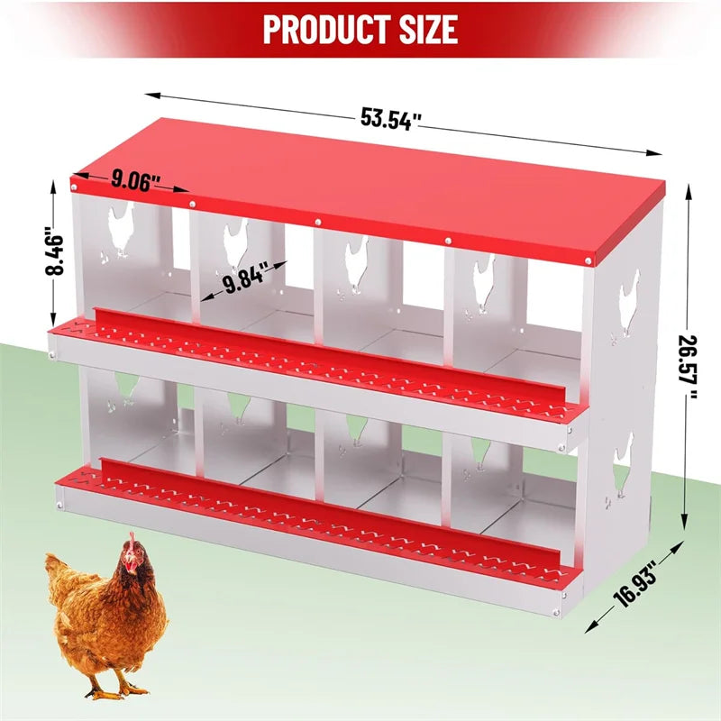Nesting Boxes for Chickens, Compartment Chicken Nesting Box, Metal Chicken Laying Boxes with Perch, Secure Lid, Versatile Wall