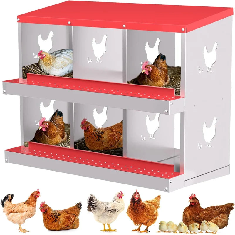 Nesting Boxes for Chickens, Compartment Chicken Nesting Box, Metal Chicken Laying Boxes with Perch, Secure Lid, Versatile Wall