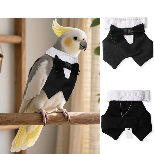 Bird Parrot Bow Tie Suit Set Outdoor Elegant Fashion Cotton Formal Wear Costume Roleplay Props Pet Accessories Bird Supplies