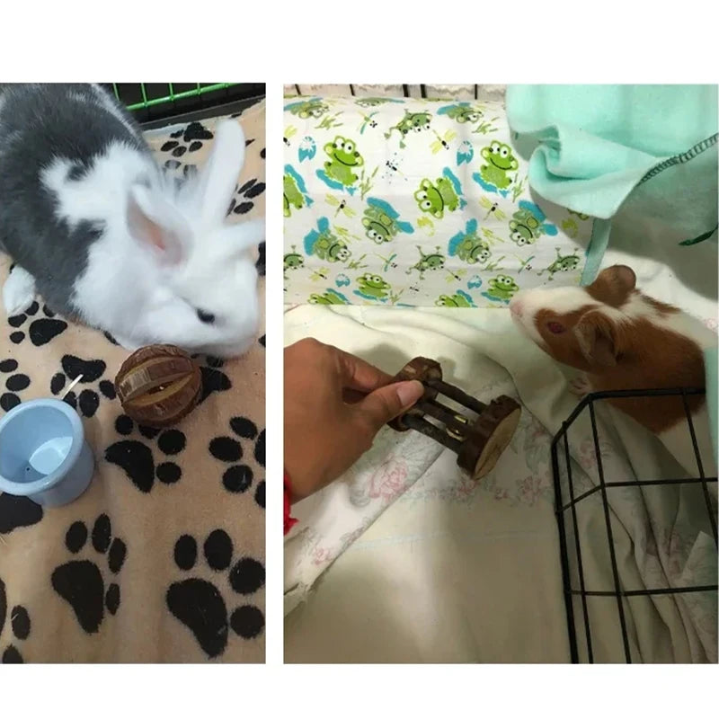 Guinea Pig Rabbit Hamster Small Animal Play Pet Roller Toys Natural Wooden Pine Dumbbells Unicycle Bell Chew Chewing Braided Ball