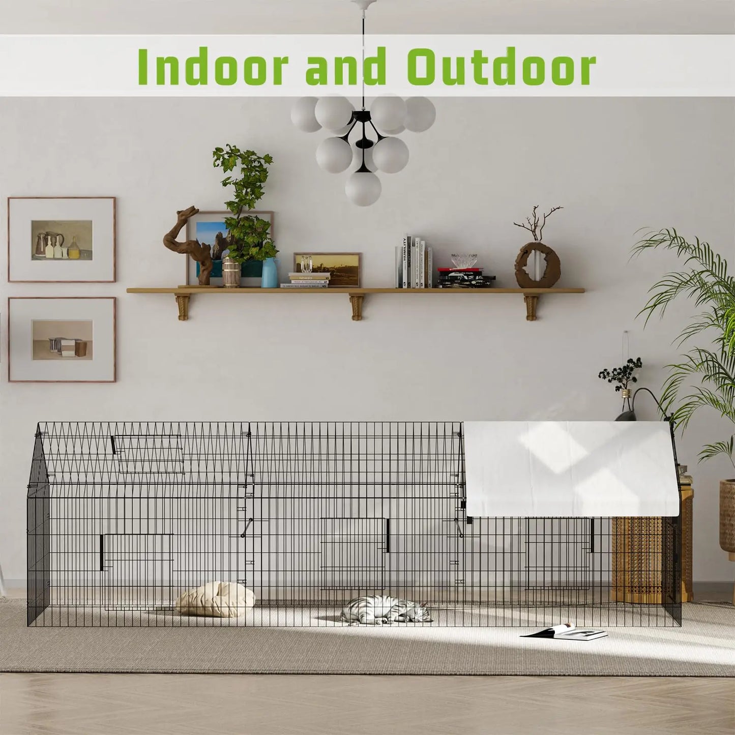Metal Chicken Coop with Waterproof Cover, Chicken Run Pen for Yard, Outdoor Portable Hen House, Large Animal Cage with 4 Doors