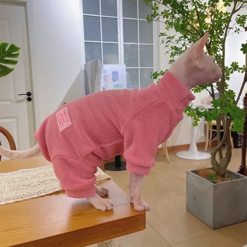 Fleece Coat for Sphynx Cat Warm Sweatshirt 4-legged Jumpsuit