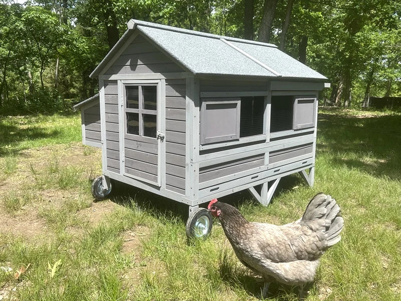 Portable Wooden Chicken Coop with Nesting Box with Sturdy Iron Frame, Durable and Waterproof, Large Upgraded Poultry Cage.