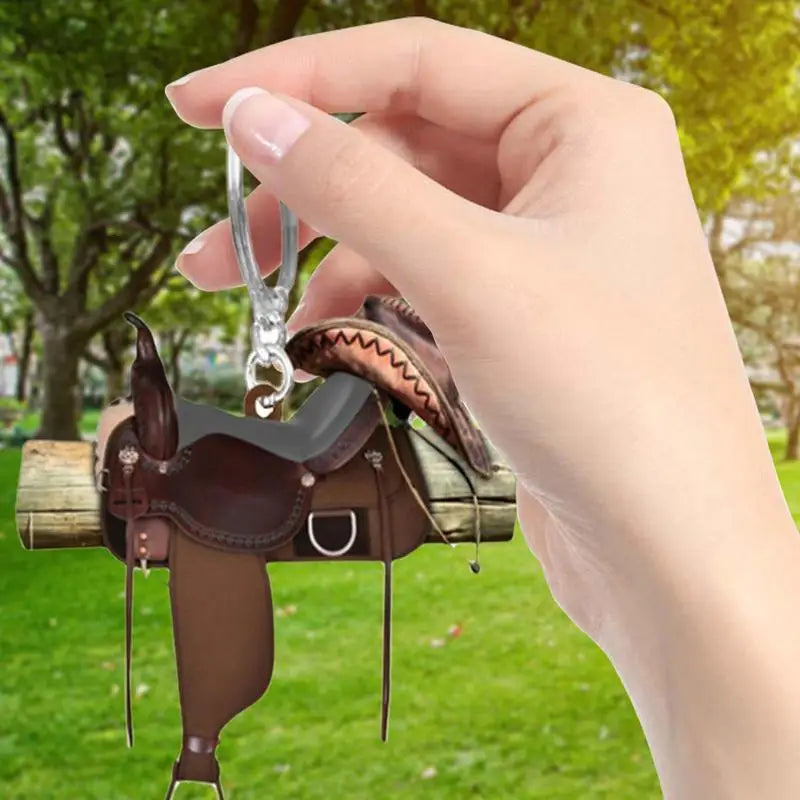 Horse Saddle Ornament Riding Horse Keychain Flat Acrylic Horse Lover Saddle Cowboy Cowgirl Western English Car Rear View Mirror Accessories