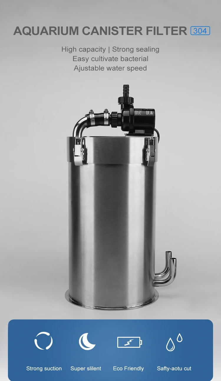 ADA Style External Aquarium Canister Stainless Steel Pro Canister Filter Fish Tank Filter Bucket Barrel Filter for Aquariums