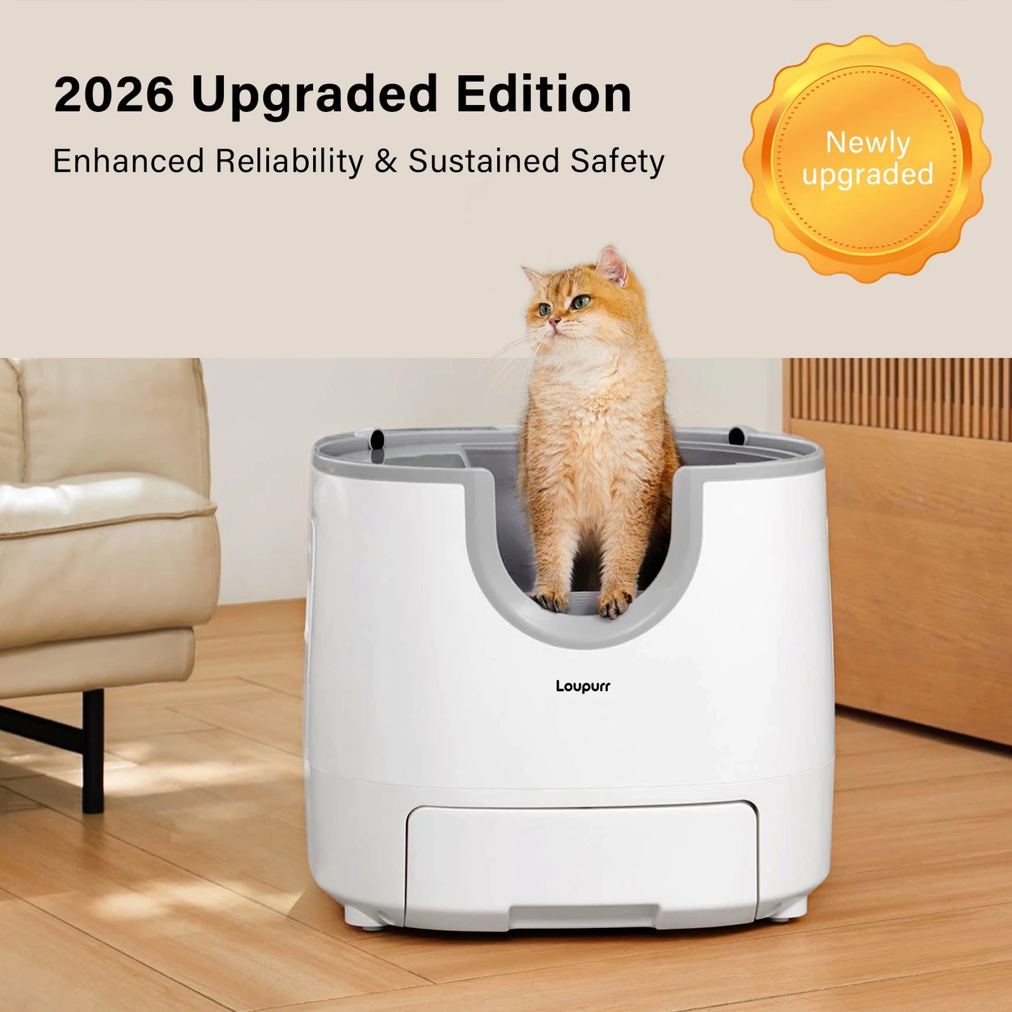 Loupurr L1 Open-Top Automatic Cat Litter Box Self-Cleaning, Easy Maintenance with Multi Safety Sensors, Large Capacity