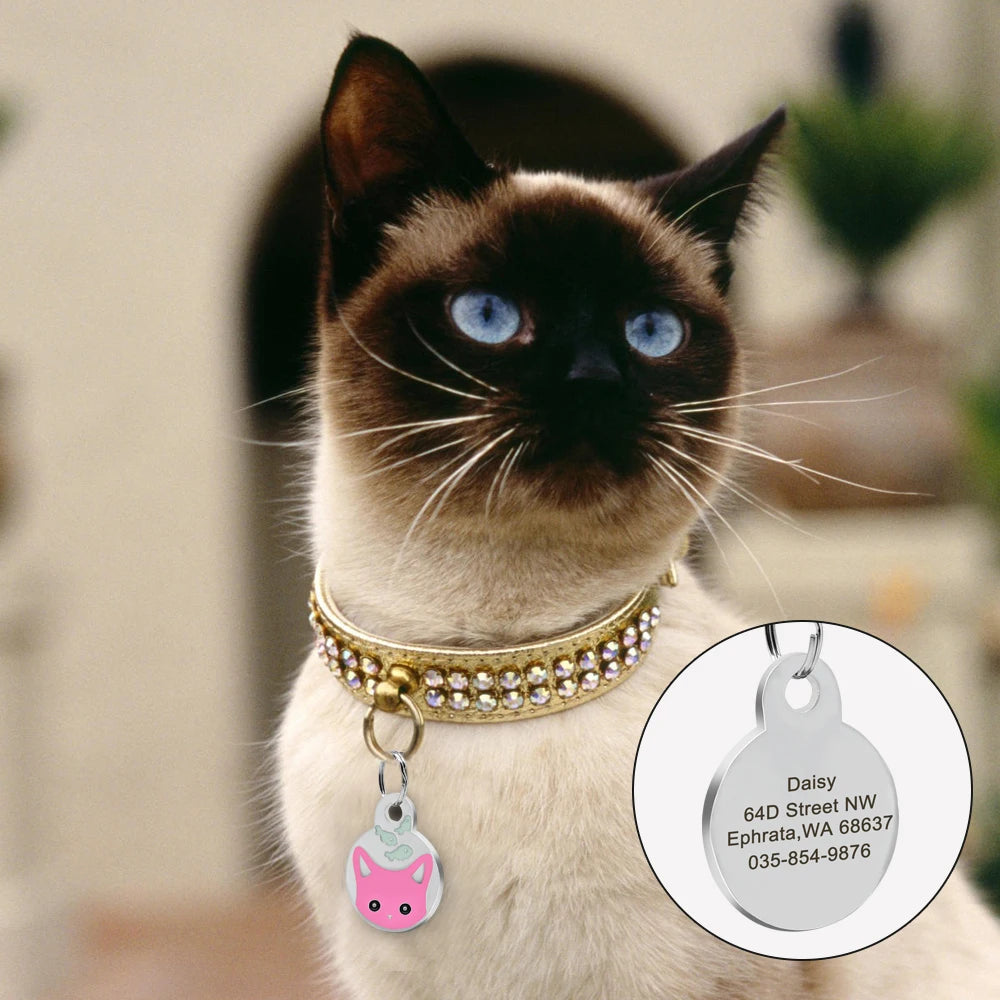 Cute Cat Tag Small Dog ID Tags Free Engraved Name Cats Kitten Name Tag Anti-lost Pet Collar Pendant Fish Shape & Cat Face Tags