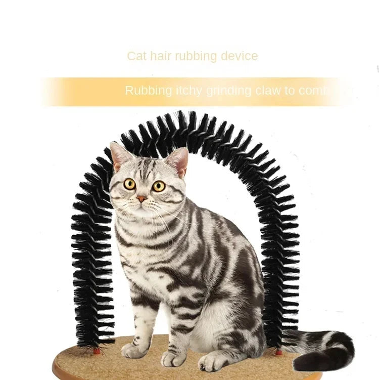 Cat Toy Arch Self Groomer Pamper Feline with A Massage Grooming Rubbing Brush with Scratching Pad Toy for Cats Interactive Toys