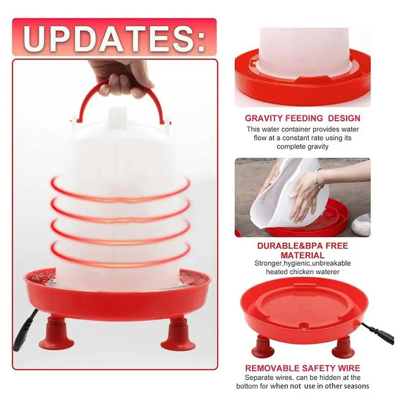 Auto-Fill For Winter Heated Chicken Waterer 3L Heater With Leg Support, 35W Heating Poultry