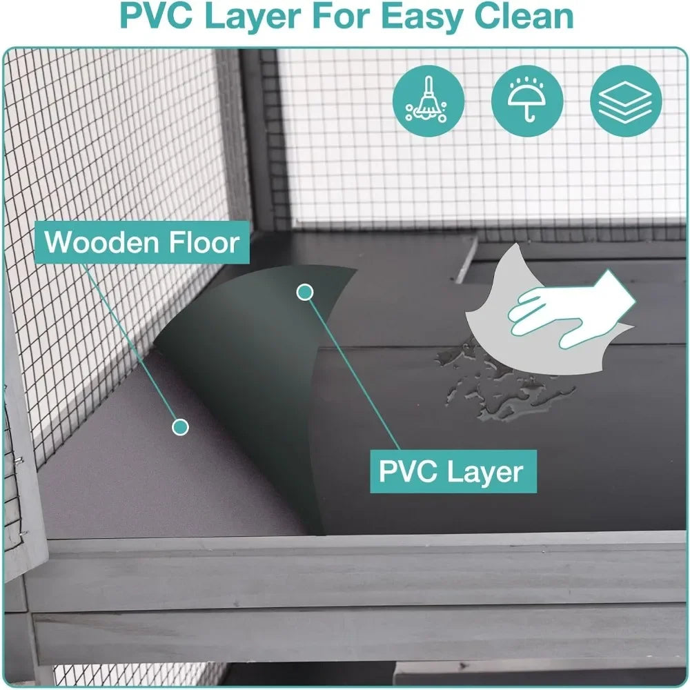 Large Guinea Pig Cage, Wooden Ferret Cage with Wheels, Chinchilla Cage Upgrade Metal Frame Rat Cage for Indoor Outdoor