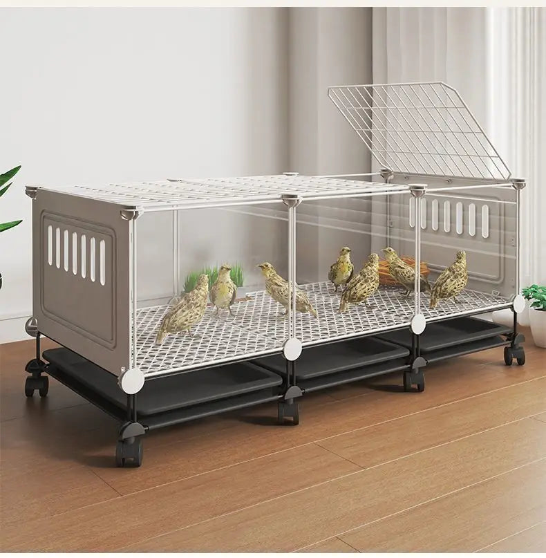 Premium Quail Cage with Pulley Droppings Tray - Indoor Large Chicken Coop Protecting Chicks Feet Mesh Predator Proof Secure Run