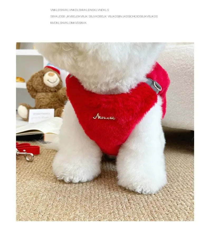 Fashion Pet Rabbit Fur Plush Pet Traction Set Warm Thick Pet Dog Cat Walking Dog Outdoor Teddy Plush Traction Rope Chest Harness