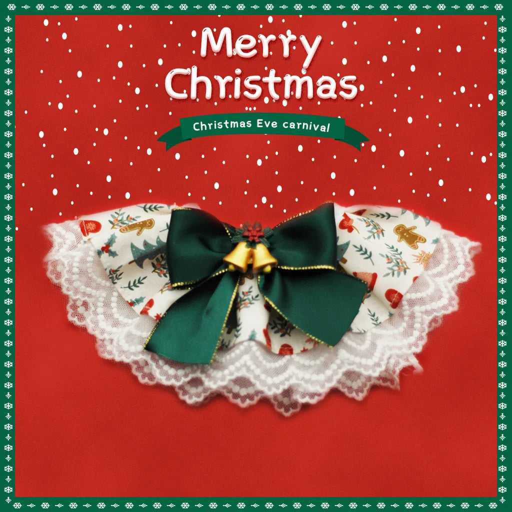 New Cat Necklace for Dog Christmas Water Towel Lace Water Towel Collar Adjustable Scarf Christmas Gift Photo Prop