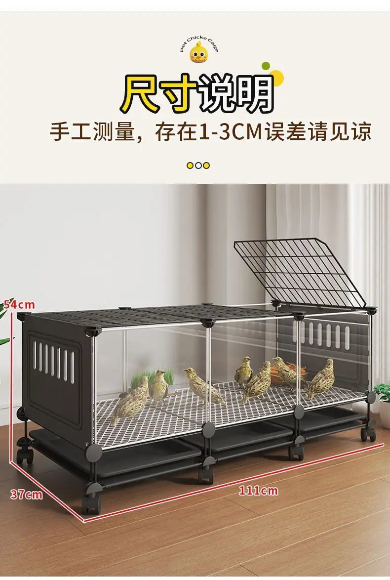 Premium Quail Cage with Pulley Droppings Tray - Indoor Large Chicken Coop Protecting Chicks Feet Mesh Predator Proof Secure Run
