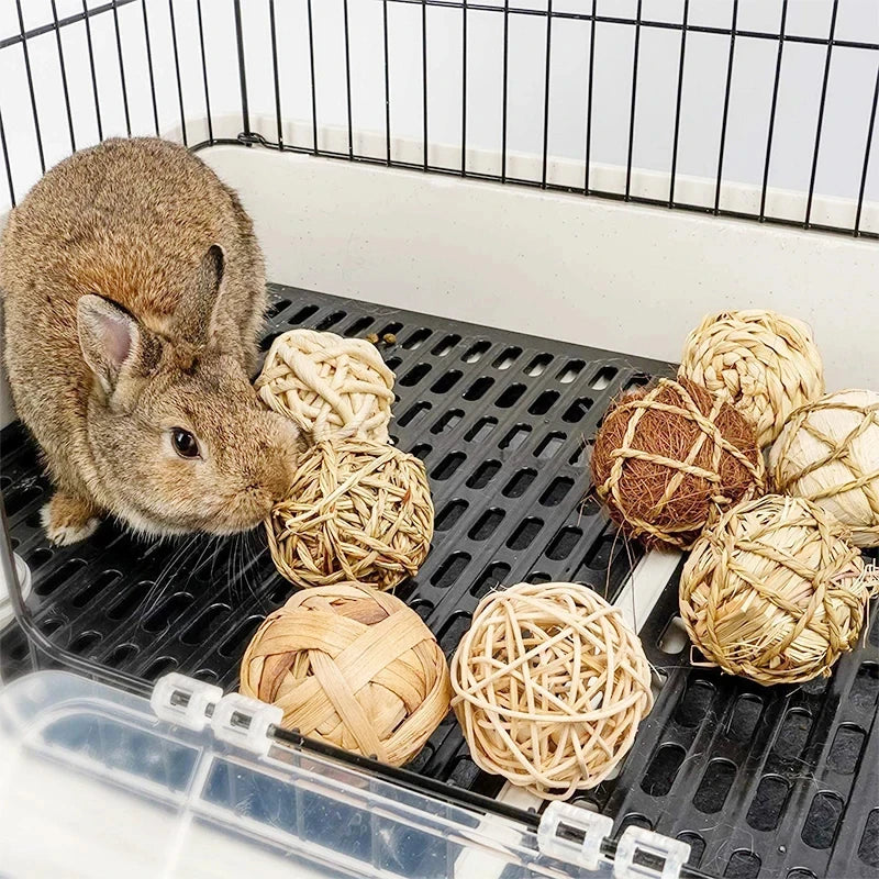 Guinea Pig Rabbit Hamster Small Animal Play Pet Roller Toys Natural Wooden Pine Dumbbells Unicycle Bell Chew Chewing Braided Ball
