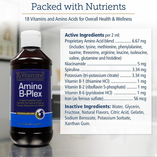 8oz Amino B-Plex Cat & Dog Supplement - Vitamin B Complex Liquid Plus Amino Acids for Dogs & Cats - Appetite Booster