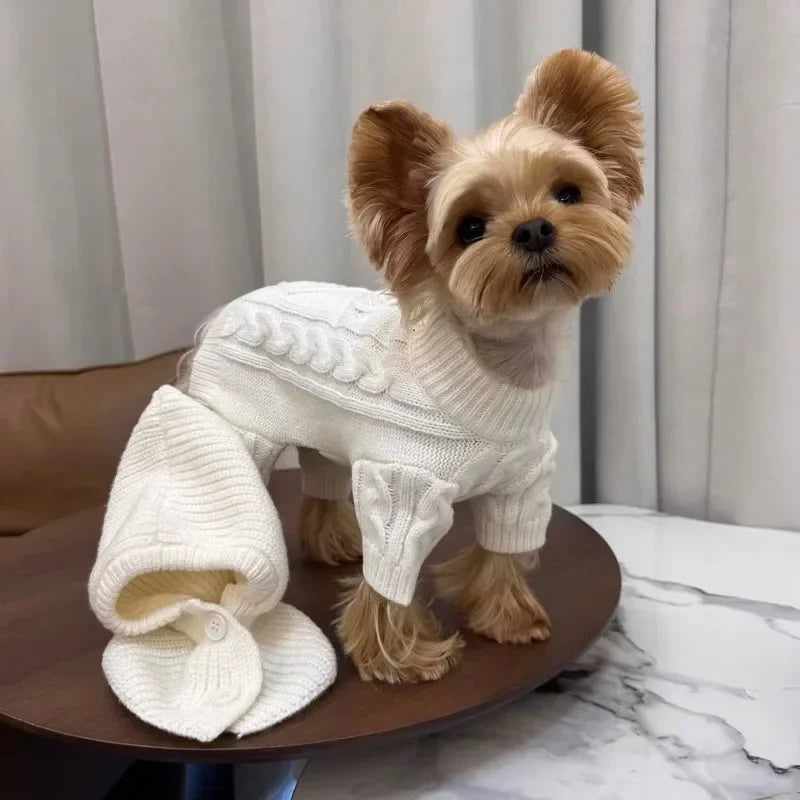 Knit Sweater Jumpsuit for Small Dogs, Monochromatic, Simple, Fashion, Warm, Thick, Pet Items, Winter