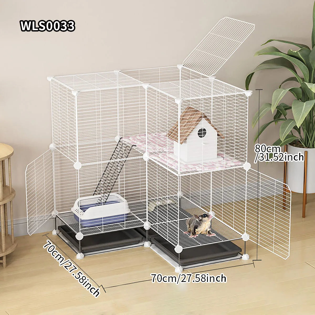 Small Animal Cage for Home Use  with Toilet, Large Rabbit Cage, Sugar Glider Breeding Squirrel Cage with Tray