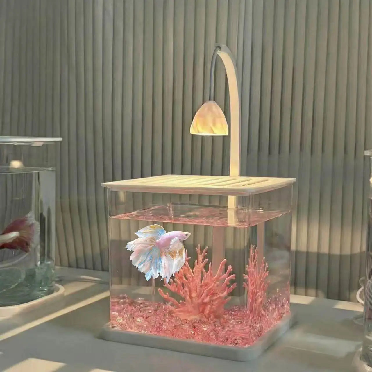 Acrylic Fish Tank Ice Crystal Landscape Desktop Creative Ecological Fighting Fish Tank Complete Set Of Landscape Fish Tank Small