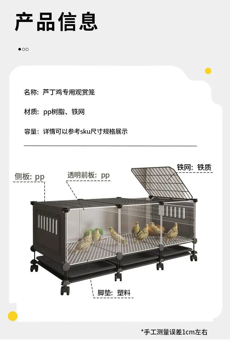 Premium Quail Cage with Pulley Droppings Tray - Indoor Large Chicken Coop Protecting Chicks Feet Mesh Predator Proof Secure Run