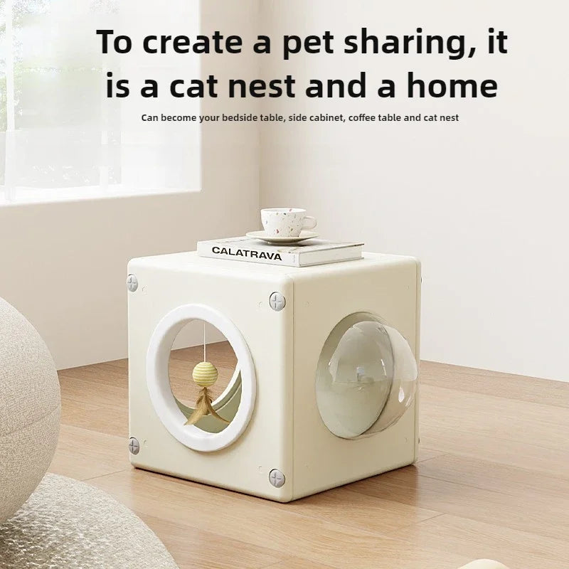 Resin Cat Tunnel, Transparent Space Capsule Cat Modular Durable Hideaway Bed   Coffee Table Side Cabinet for Pets
