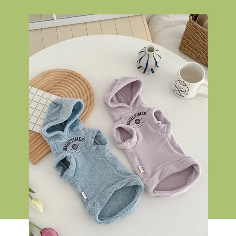 Thick Yellow Fleece Hooded Sweatshirt for Sphynx Cat Grey Short sleeved Coat for Devon Rex in Winter Soft Loungewear for Kittens