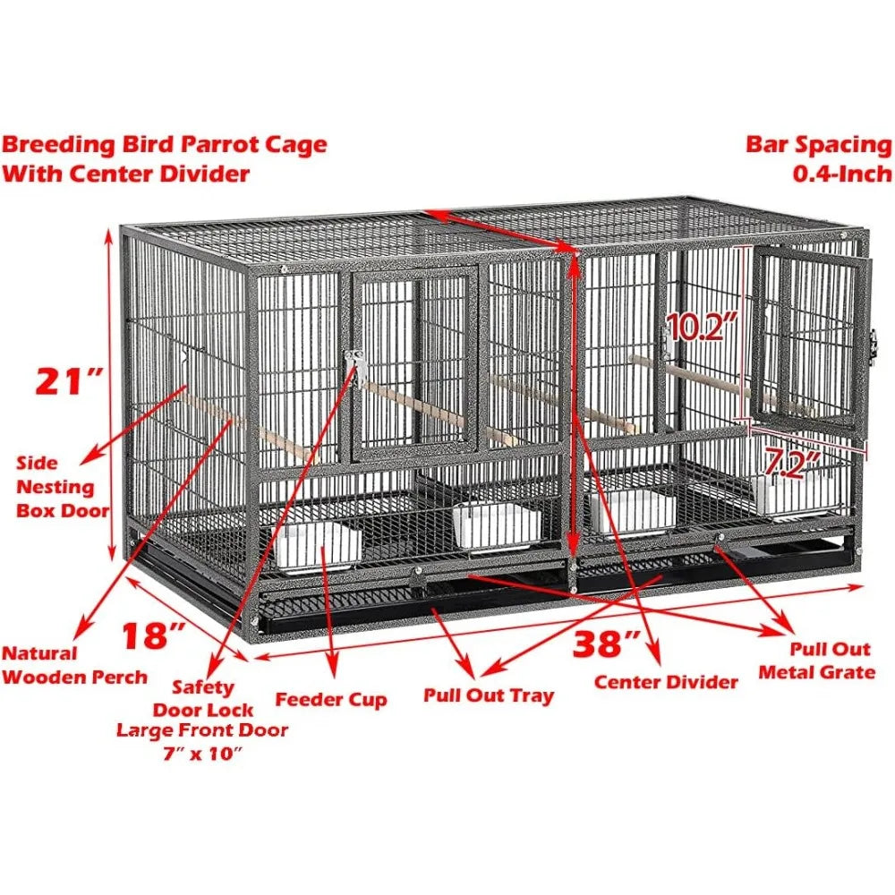 Combo Breeding Stacker Center Divided Breeder Bird Flight Cage Double Rolling Cage with Side Breeding Nest Door