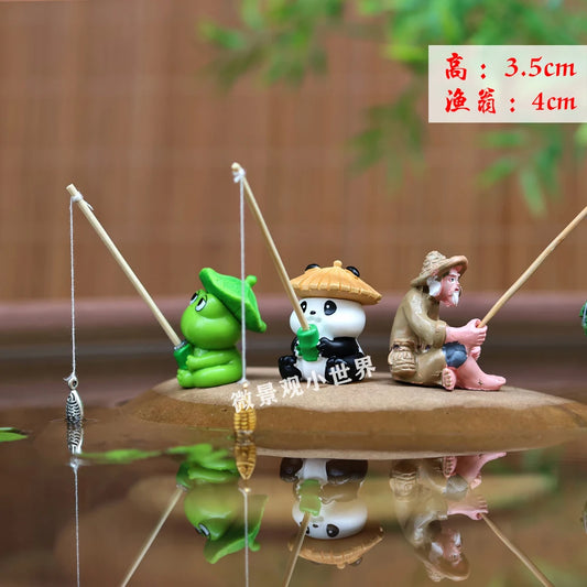 Aquarium Decoration Mini Fishing Panda Fishing Frog Fisherman Fishing Cat Fish Tank DIY Landscaping Ornaments Home Garden Pond Decorations