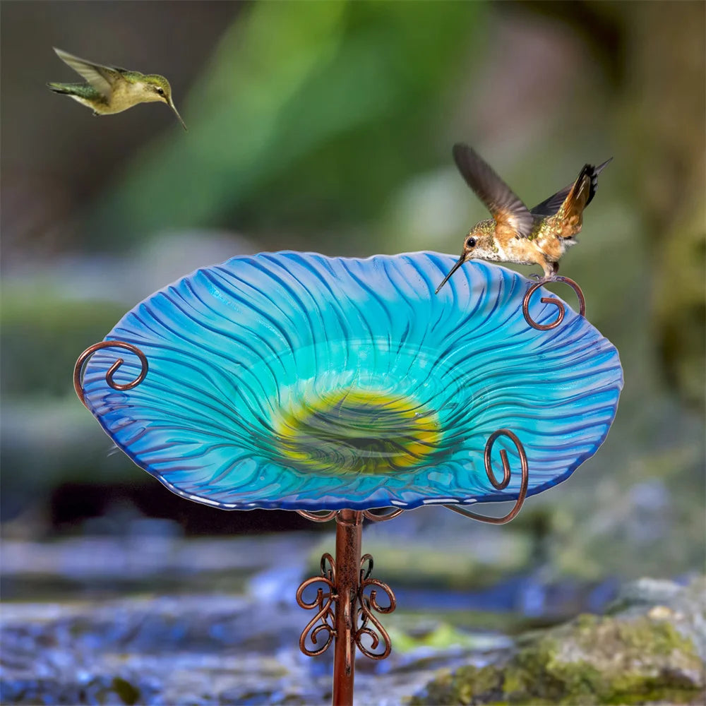 Large Outdoor Glass Bird Bath Garden Feeding Bowls Water Bath Spa Table Balcony Wild Birds