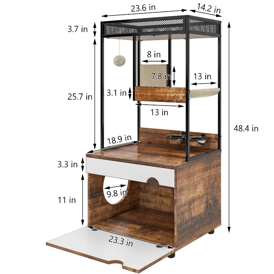Cat Litter Box Enclosure with Cat Tree Cat Furniture Cabinet