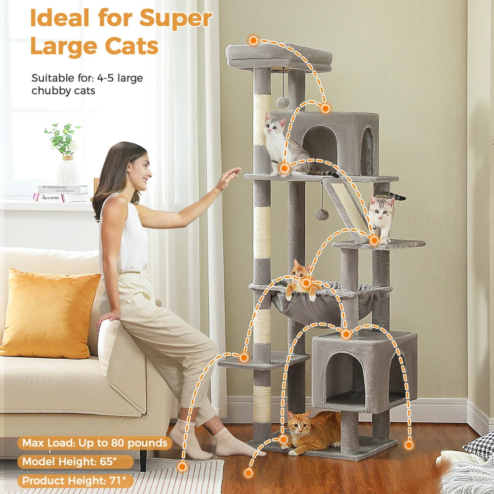 Large Cat Tree Tower Home Furniture Cat Tower Pets Hammock Sisal Cat Scratching Post Climbing Frame Spacious Perch
