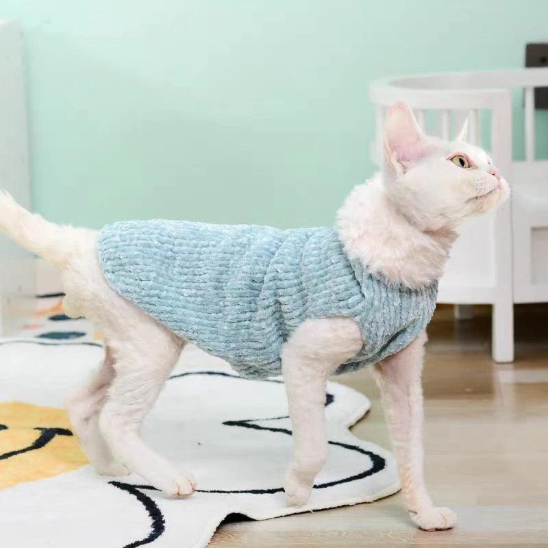 Devon Rex Thickening Plush Coat Cat Sweater Costume Sphinx Clothes Kitten Sphynx Pullover Clothing Products for Winter Outwear