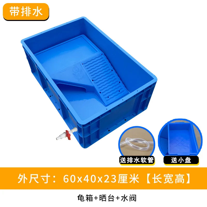 ‌Heavy-Duty Turtle Tank with Basking Platform - Large Plastic Aquarium for Reptiles, Waterproof Fish Pond with Drainage System