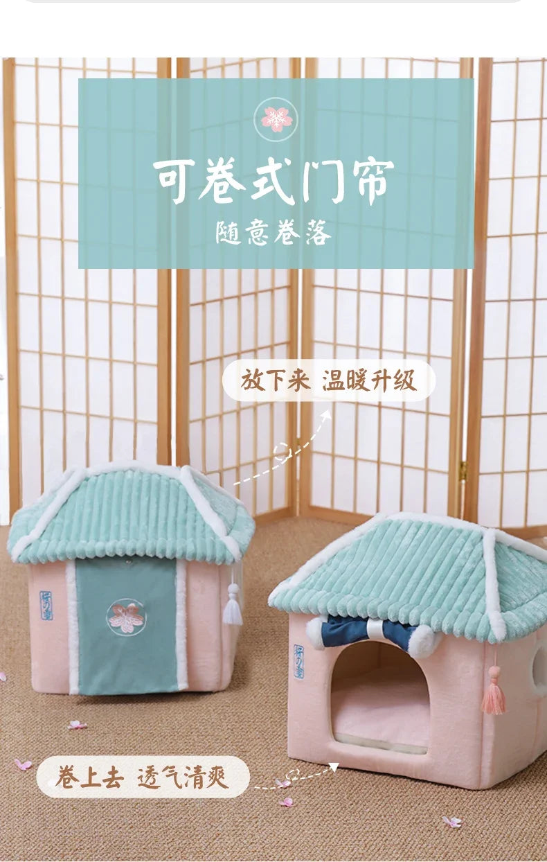 Cat's Nest Warm In Winter All Seasons Universal Cat House Removable and Washable Cat Beds Pet Supplies Closed Cat House Villa
