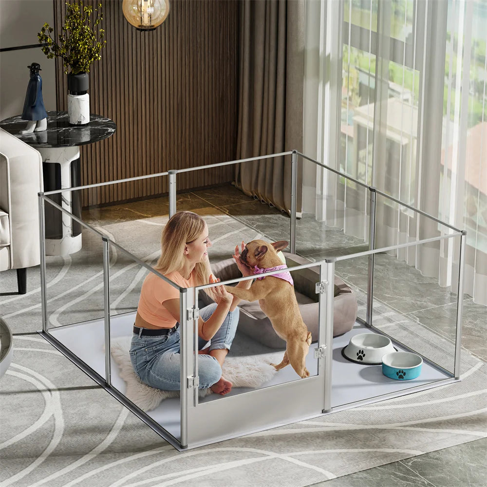 Extra Large Dog Playpen Acrylic Enclosure Pet Animal Bunny Ferrets Dog Fence Cage Whelping Box with Waterproof Fertility Pad